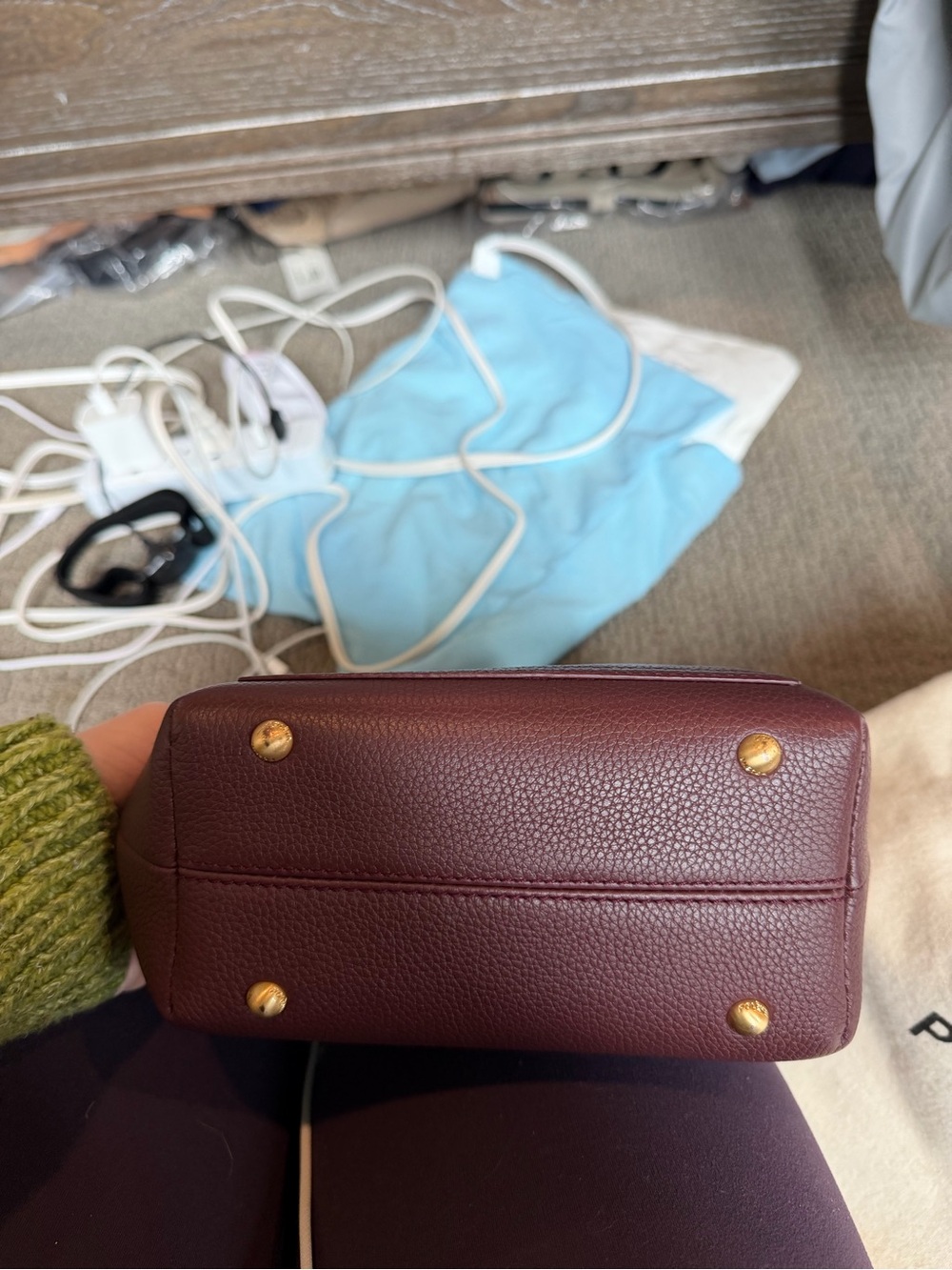Polène Crossbody Bag in Burgundy and Gold - Picture 7 of 11